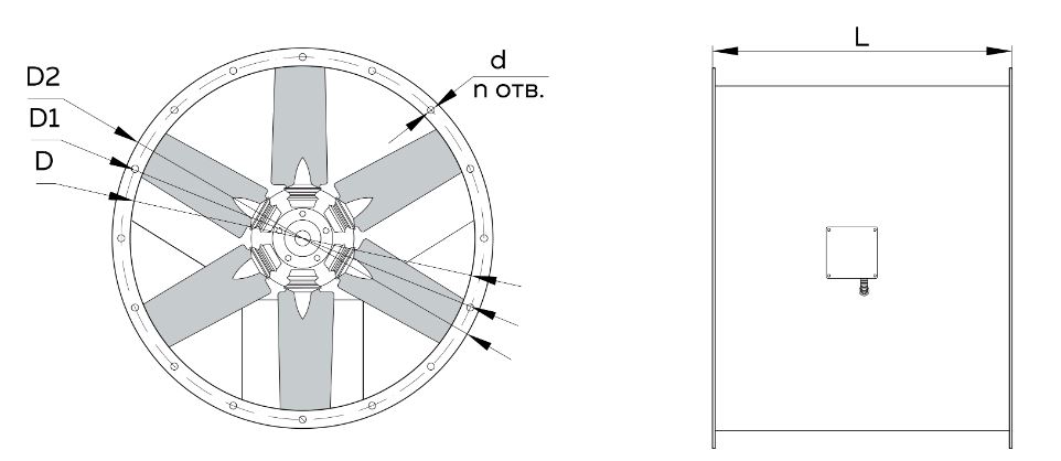 Осевой вентилятор ВО 21-12-12,5 5,5 кВт 1000 об/мин габаритные и присоединительные размеры