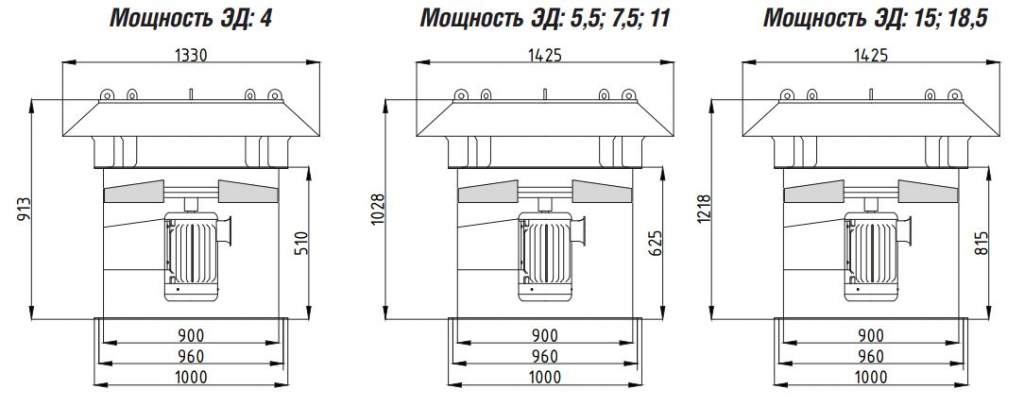 Крышный вентилятор ВКОПв 21-12-9 7,5 кВт 1500 об/мин габаритные и присоединительные размеры