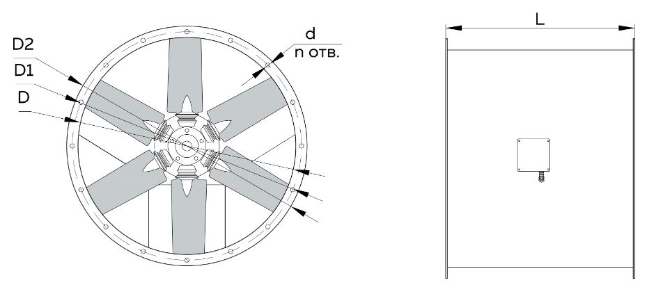 Осевой вентилятор ВО 21-12-5,6 2,2 кВт 3000 об/мин габаритные и присоединительные размеры