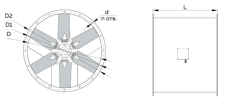 Осевой вентилятор ВО 21-12-7,1 18,5 кВт 3000 об/мин габаритные и присоединительные размеры